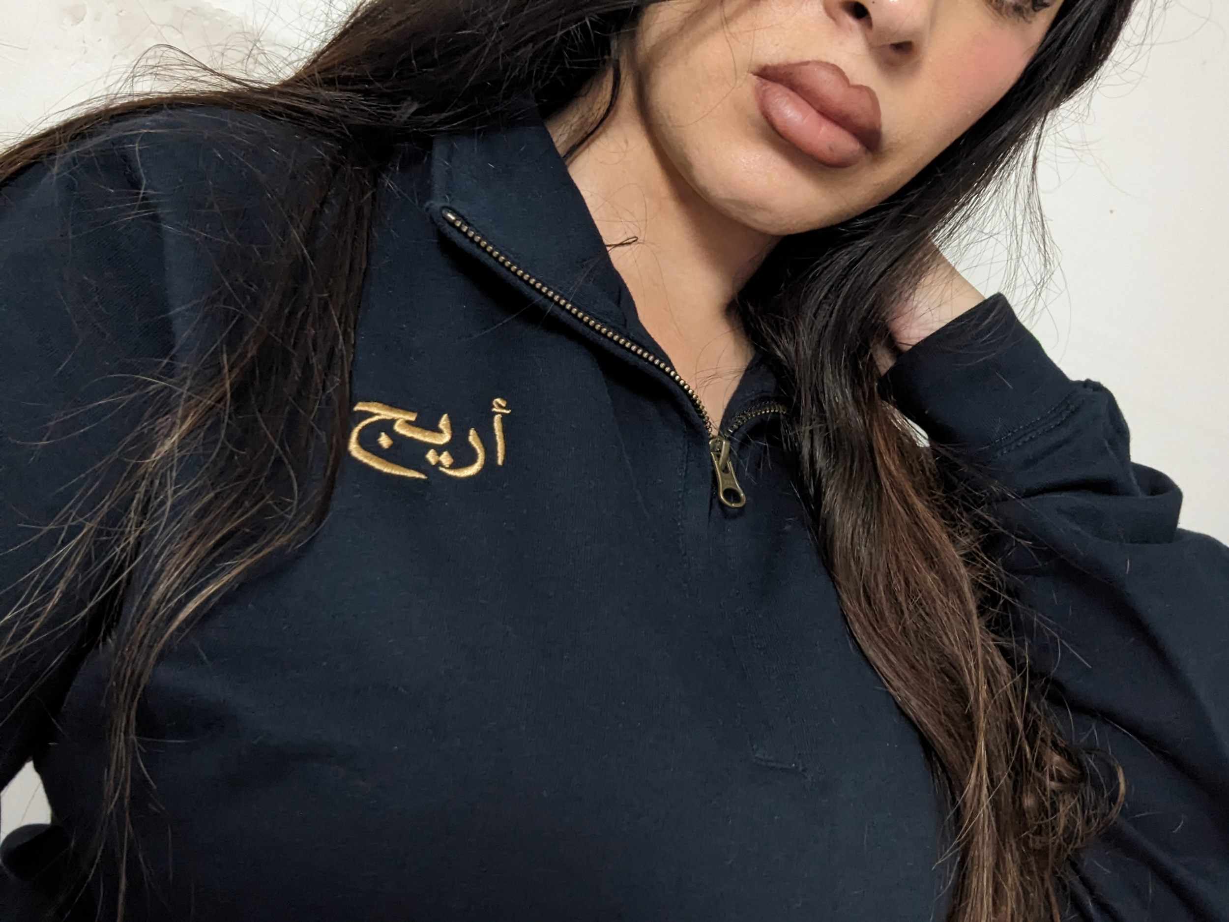 Areej Arabic half zip sweatshirt navy 2.png