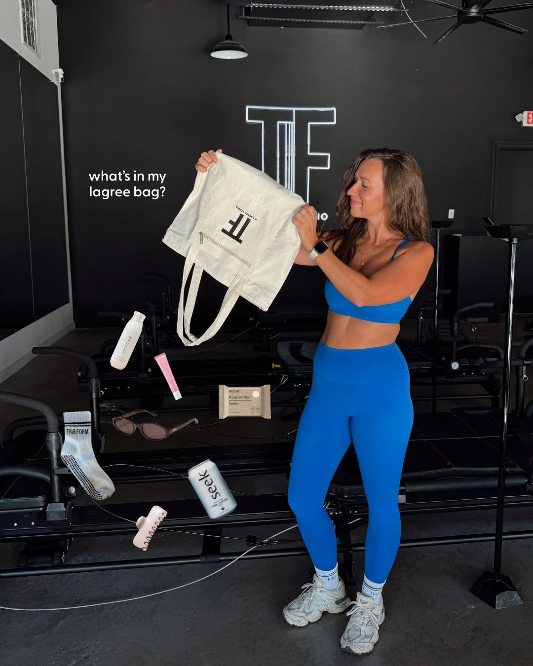 all the favs from trueform grip socks &amp; pre-class @seek_tolive coffee to hairclips &amp; post class @complexionnashville r&amp;r spritz!!!!! ⁠
⁠
⁠
#trueformfitness #lagreefitnessstudio #nashvilletn #franklintn #nashvillelagree #icedcoffee #glowin