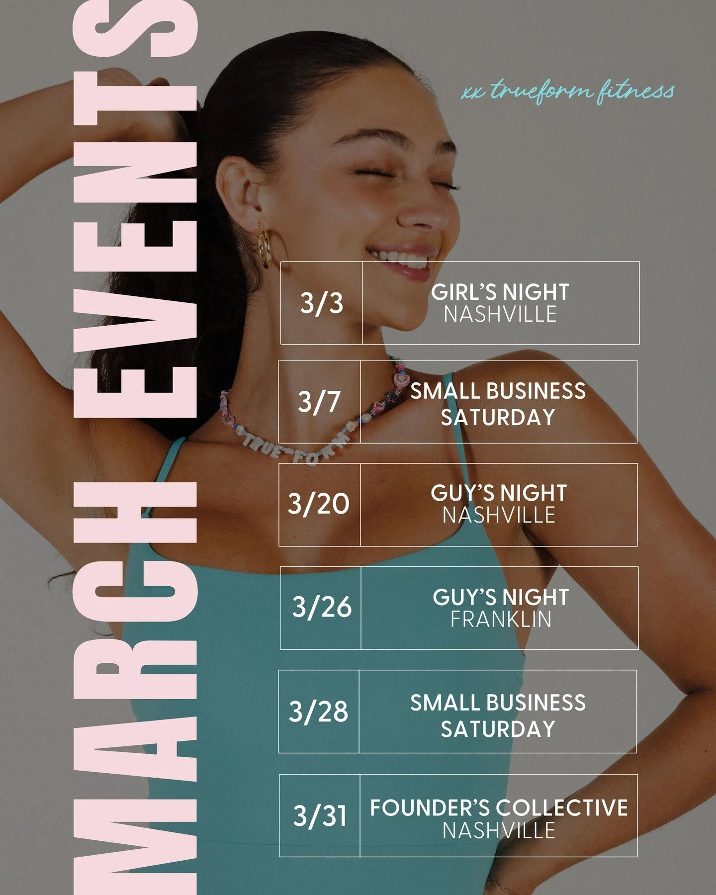 march @ trueform 🌷 mark your calendars &amp; come see us this month!!!⁠
⁠
link in bio for more information &amp; to reserve your spot 🤍⁠
⁠
#trueformfitness #marchevents #nashvillelagreestudio #nashvilleevents #lagreefitness