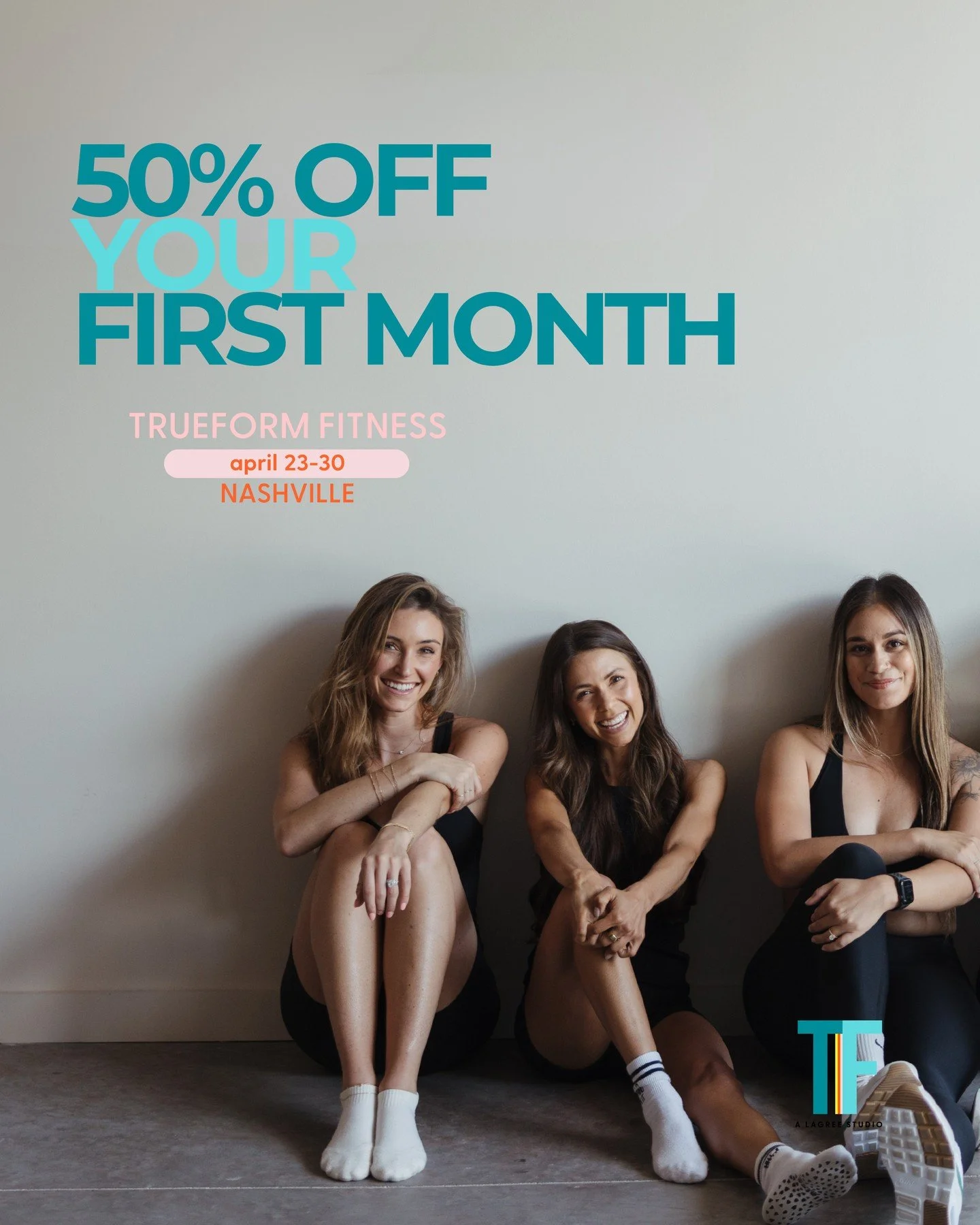 birthday week continues 🩷🧡🩵 snag your membership on the TRUEFORM app or with our staff &amp; get 50% off your first month!!!!⁠
⁠
offer is valid today - april 30th xx⁠
⁠
#TrueformFitness #TrueformOneCity #LagreeFitnessStudio #NashvilleWellness #Lag