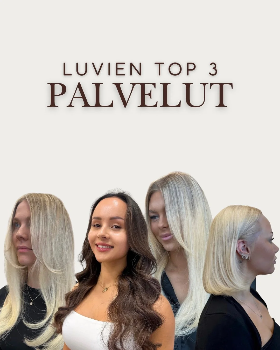 ✨Luvien TOP 3 palvelut✨ 

 Meill&auml; jokainen palvelu tehd&auml;&auml;n ammattitaidolla ja yksil&ouml;llisesti hiustesi kuntoa vaalien❤️

#beautyluvie #raidoitush&auml;meenlinna #vaaleathiukset #k18hoitok&auml;sittely #glossingtreatment
