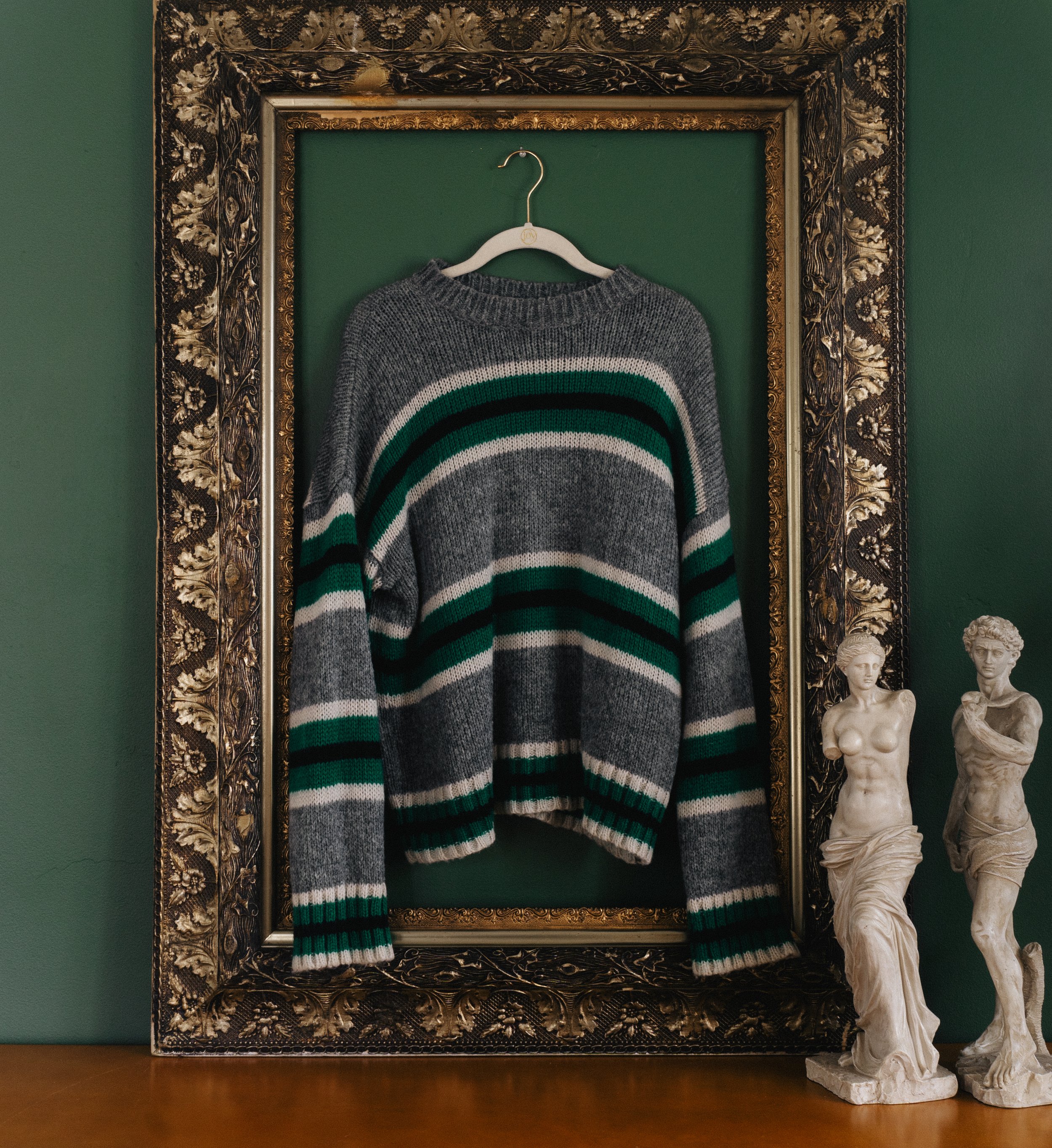Green and Grey Striped Sweater (m)