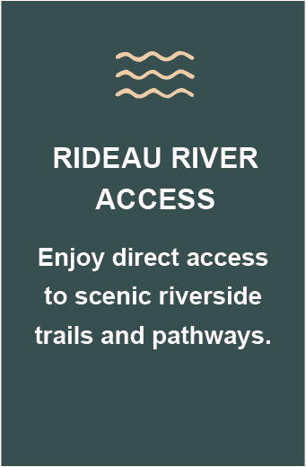 Sign indicating Rideau River access for direct access to scenic riverside trails and pathways.