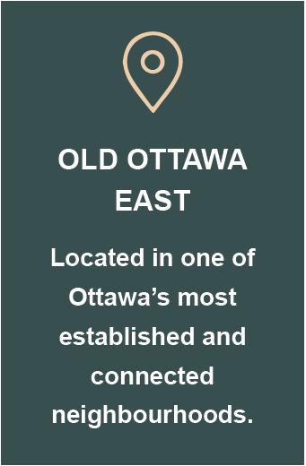 Sign for Old Ottawa East neighborhood, highlighting its status among Ottawa's established and connected neighborhoods.