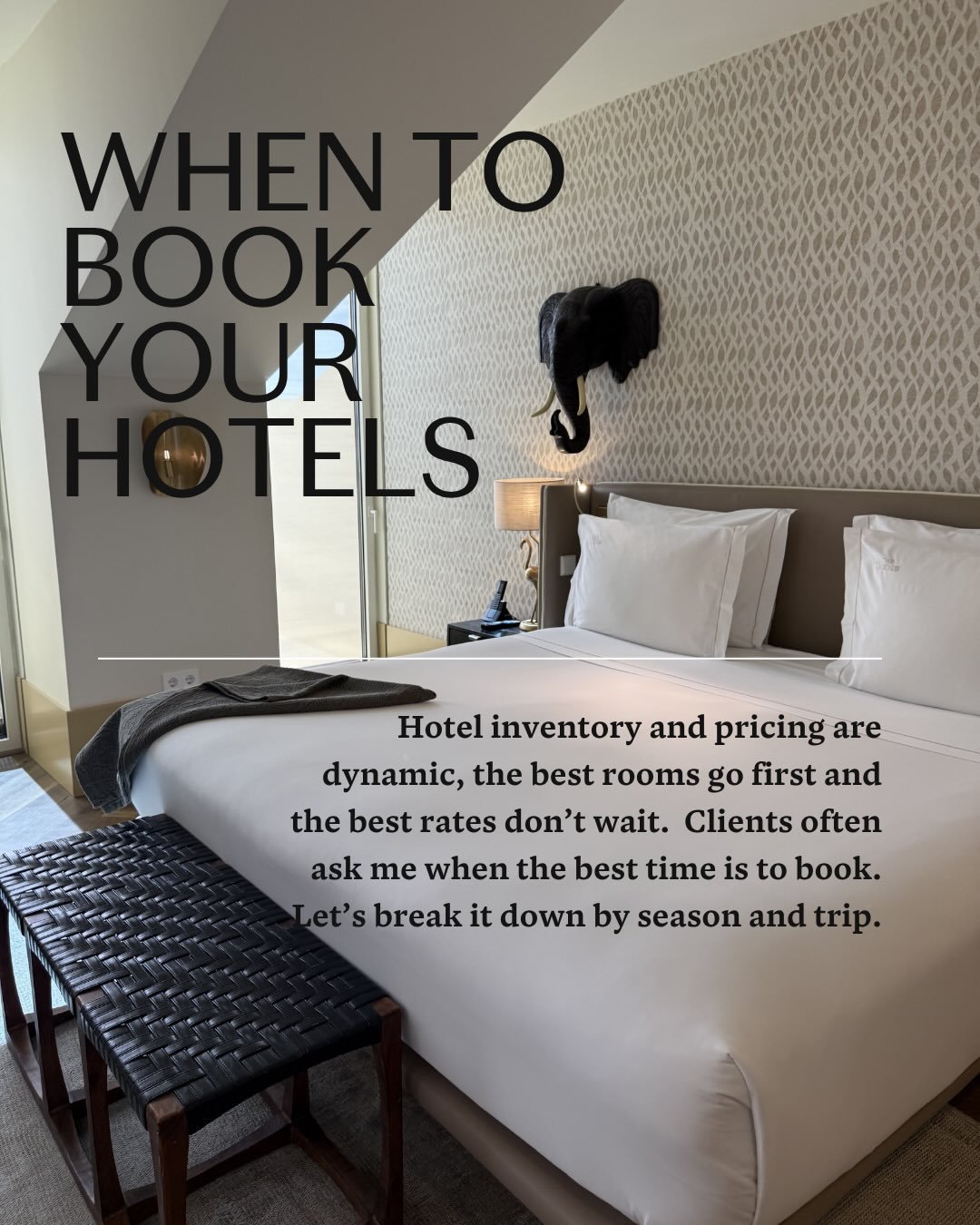 The question I always get as a luxury travel advisor: &ldquo;when should I book my hotel?&rdquo;

Honest answer: sooner than you think&hellip;but it depends on the trip. 
Swipe for my timeline breakdown by trip type. Want someone to handle the timing