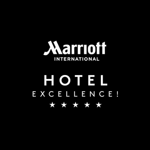 Marriott International Hotel Excellence logo with five stars.