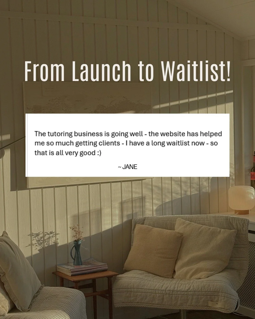 Jane is one of my clients.

I built her website last year when she was starting.

She didn't wait until she was more established to look professional.

She invested in her digital home from day one.

She knew her reputation needed a place to land.

I