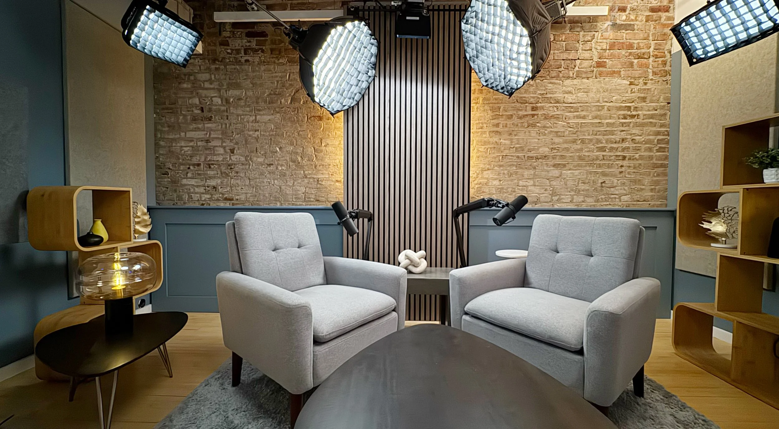 NMP Films podcast studio room wide shot — SoHo NYC recording space