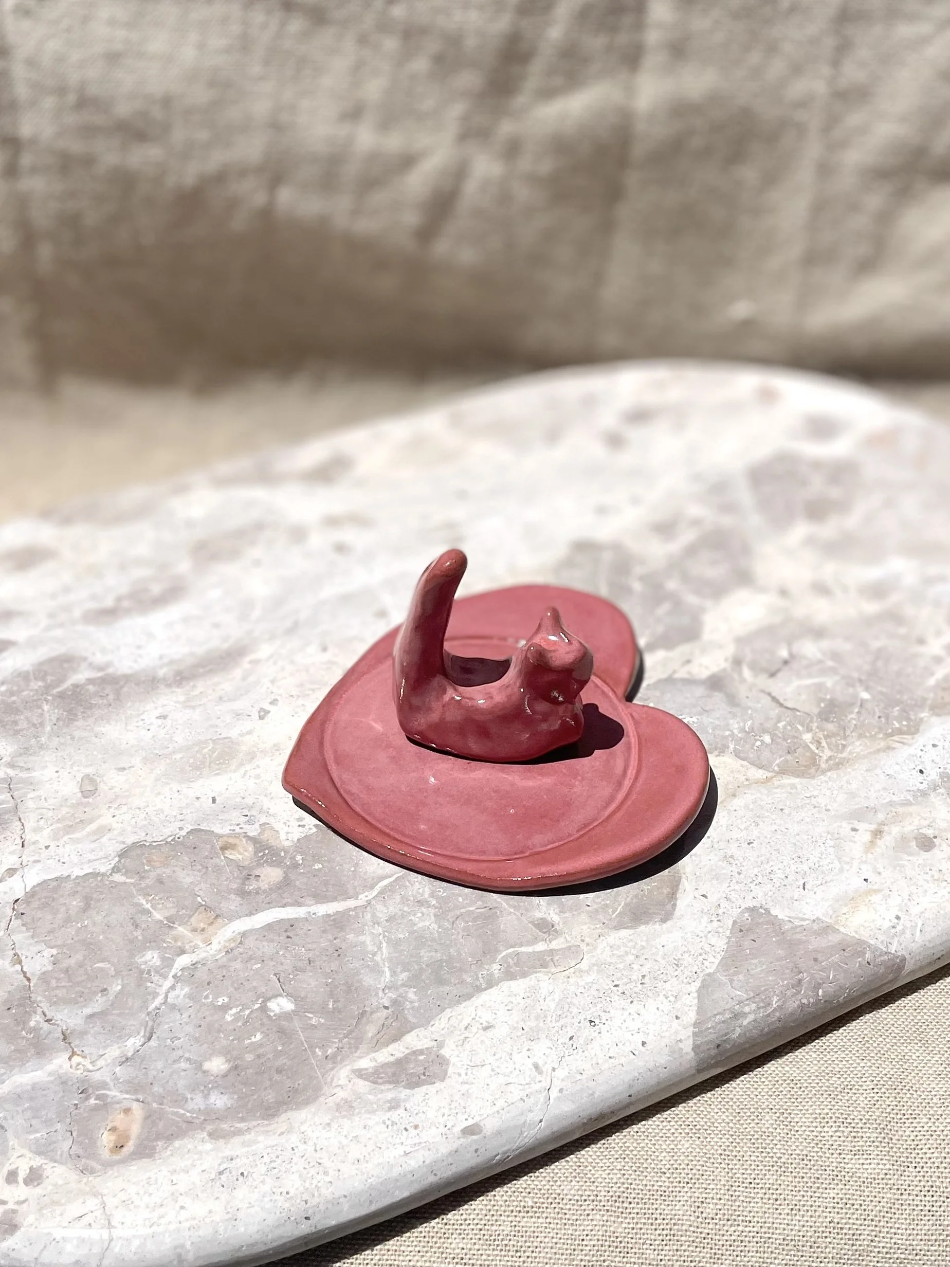 Pink Heart Coaster & Cat Ring Holder Set