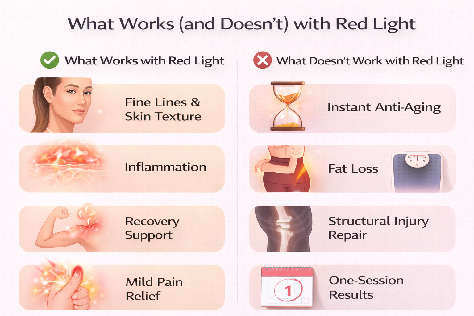 Infographic showing what works and doesn't work with red light