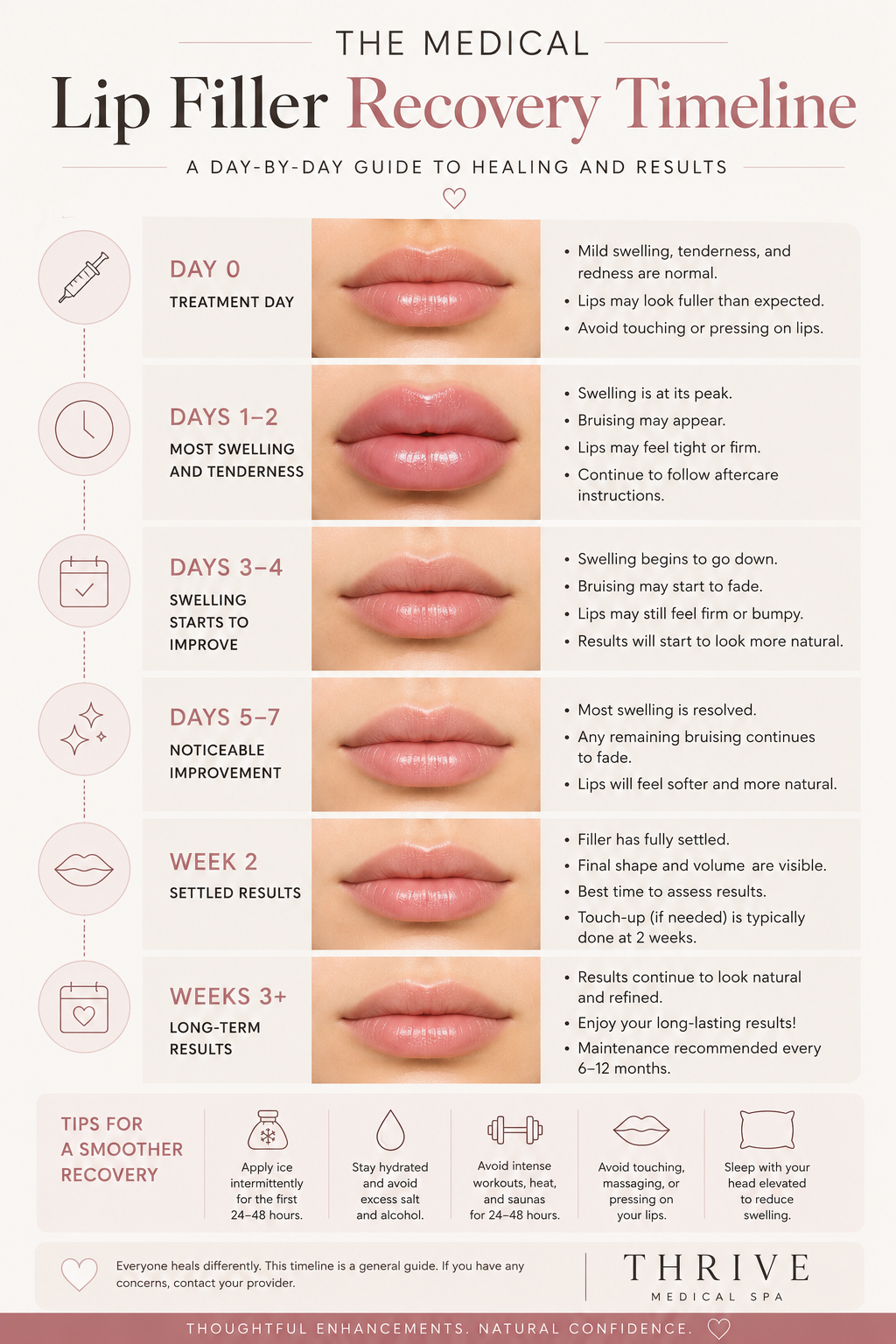 Infographic of a lip filler recovery timeline