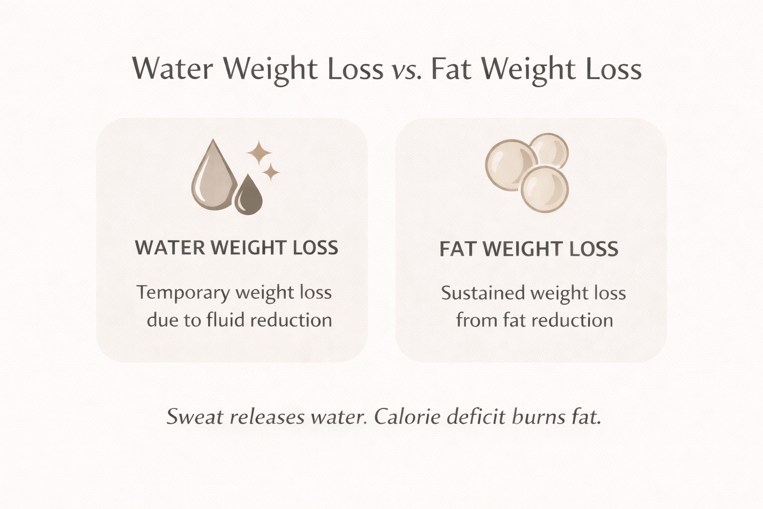 Infographic showing the difference between water weight loss and fat weight loss