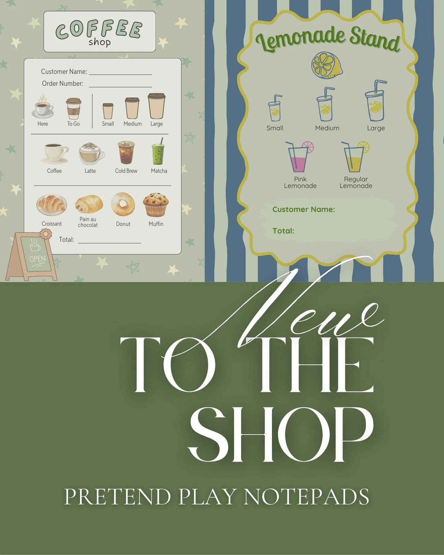 ✨ New to the shop ✨
Introducing Pretend Play notepads! These are such a fun way to expand your little one's imagination. Featuring restaurant, nail salon, coffee shop, and more. Such a great gift idea!

Keep an eye out for more to be added soon. 👀
.