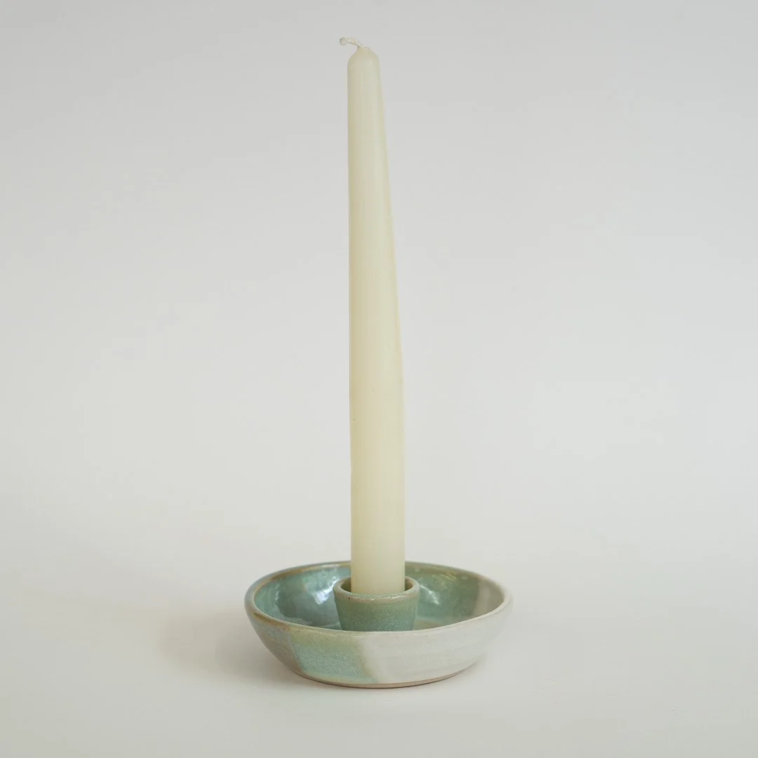 Seafoam and White Dip Candle Holder