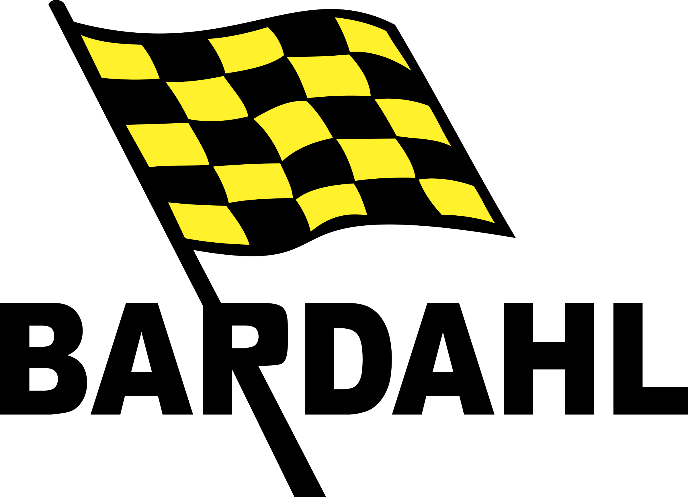 Yellow checkered racing flag waving on a black background