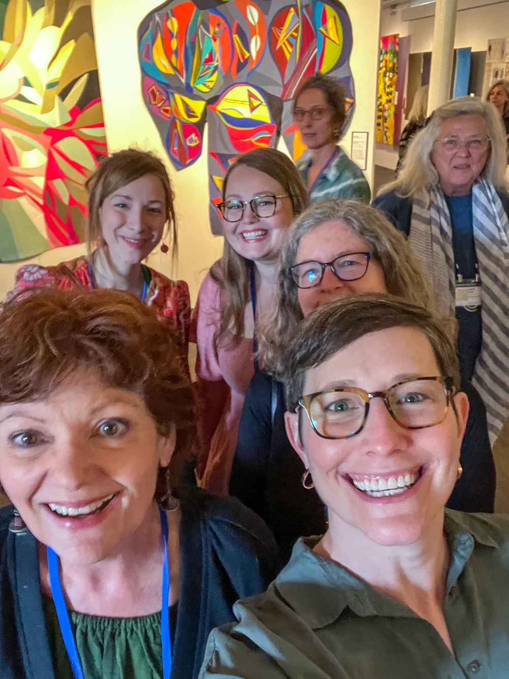 Émilie Trahan, Audrey Esarey, Cindy Grisdela, Judith E. Martin, Heather Pregger, and Kelly Spell at Quilt National 2023.