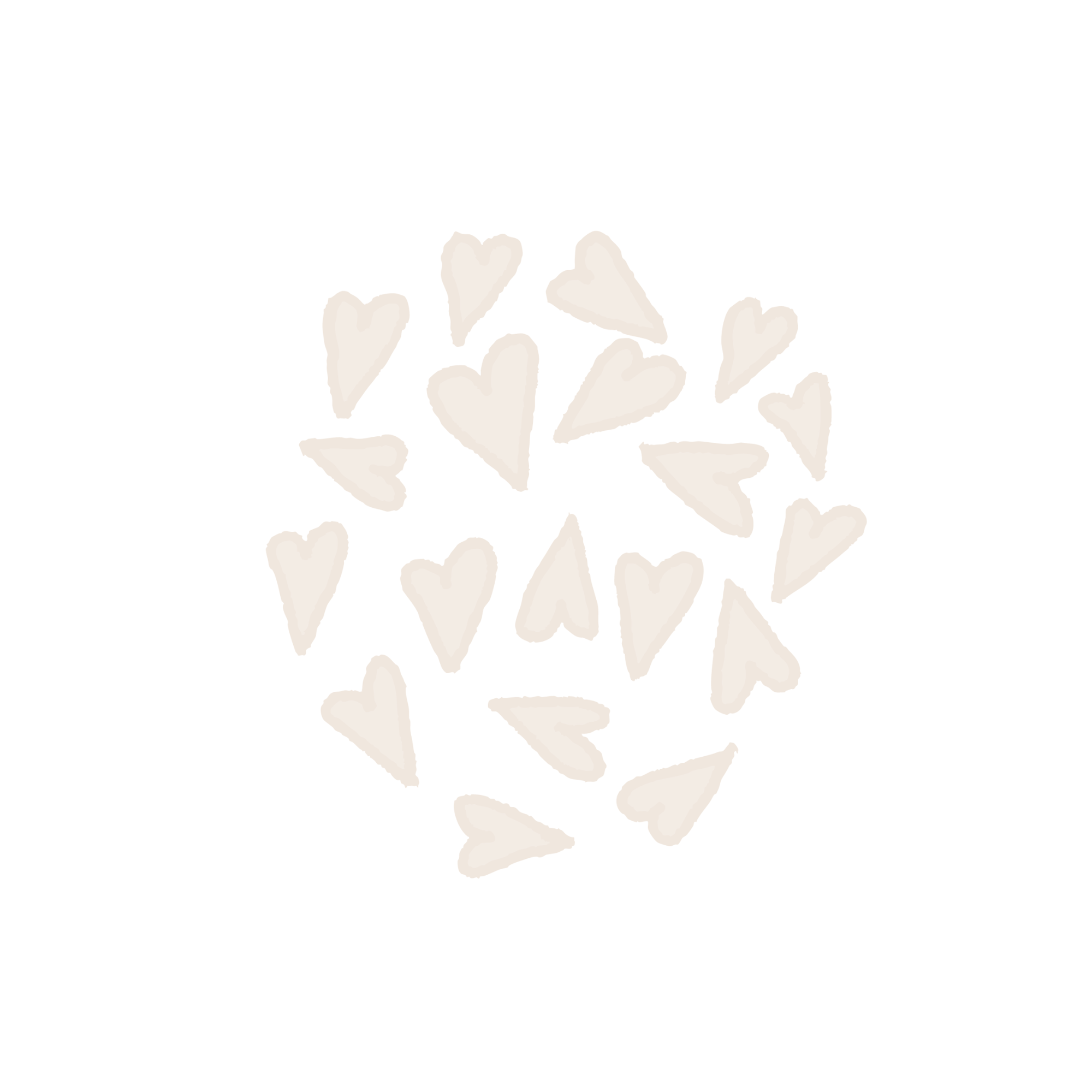 Light beige hearts scattered on a white background with a slight gradient.