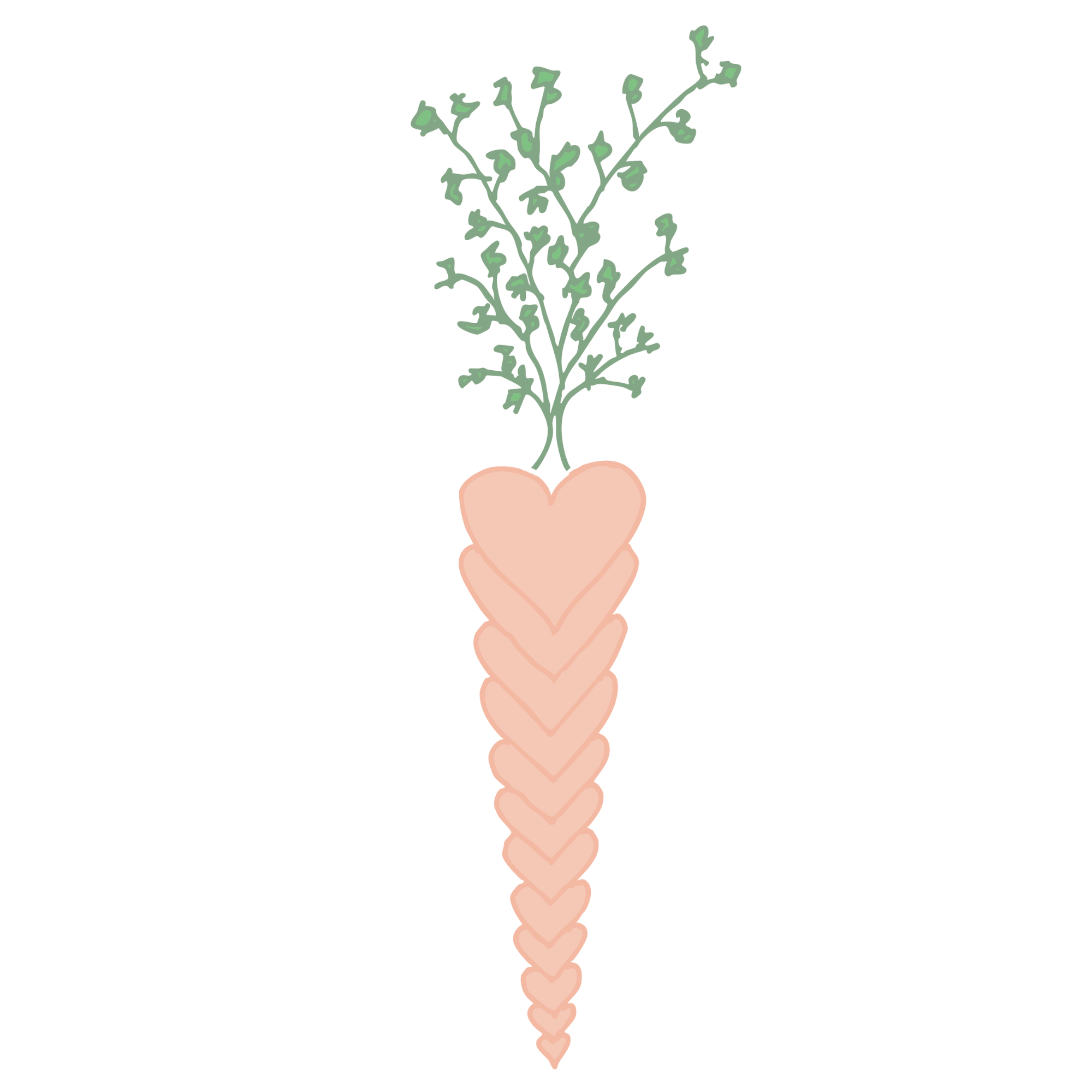 A digital illustration of a heart at the bottom connected to a plant with green leaves growing upwards.