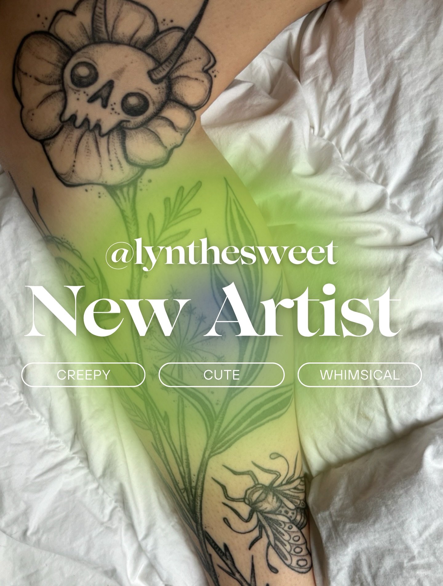 Please welcome one of our new artist Lyn Sweet:
•
Hii! my name is lyn, Ive been a fulltime artist for 9 years and have been tattooing for 5. Outside of tattooing you can find me rock climbing, skateboarding and near some body of water swimming.