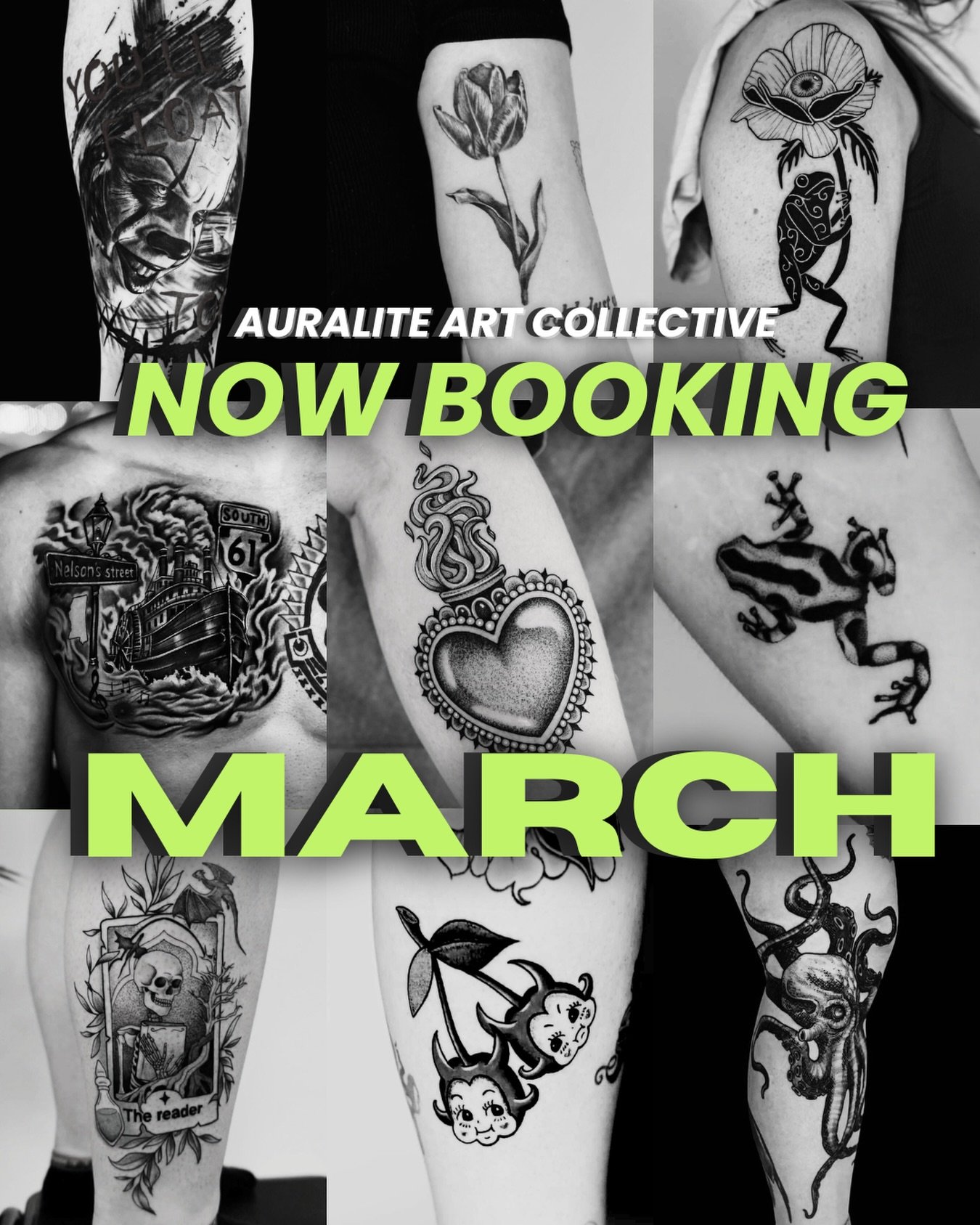 March bookings are open and filling quickly at Auralite Art Collective and we&rsquo;re really looking forward to the projects coming in.
If you&rsquo;ve been searching for a Spokane tattoo studio that focuses on custom tattoos, fine line, black and g