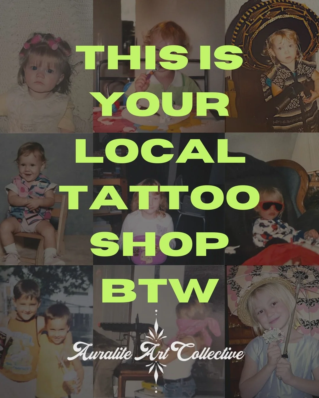 Meet the little versions of who make Auralite Art Collective the amazing place it is today. Can you guess who is who? 
&bull;
&bull;
#tattooshop #spokane #meettheteam #tattooartists