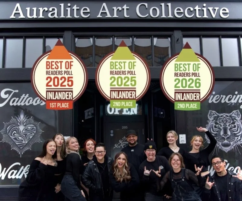 Wow thank you so much Spokane for voting for us as one of the best shops in our city!

Being voted 2nd Best Tattoo Shop for the 2nd year in a row only being open for 3 years means more to us than you know. Auralite was built on a vision of creating a