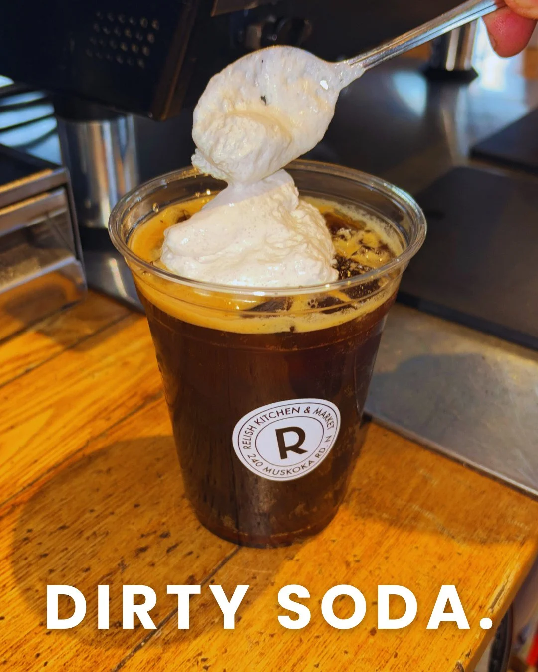 Espresso, Cola, Coco Whip 🥤 who needs a trip to Utah when you can grab a dirty soda in Muskoka? ⁠
⁠
#relishmuskoka #dirtysoda