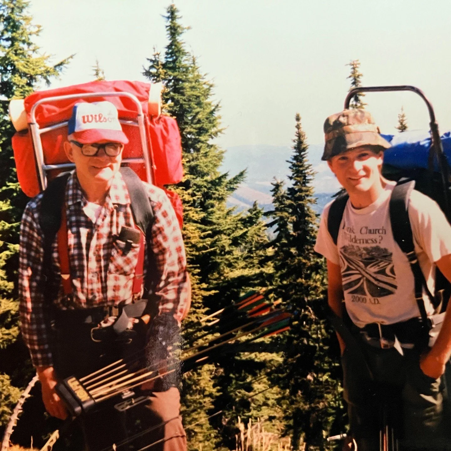 I've been thinking about my recent #elk #hunt with my 90-year-old father. I dredged up this old snapshot of one of our hike-in archery elk hunts in #Idaho. This would have been 1987 or so. I would have been 19. Dad took me on my first backpack hunt w