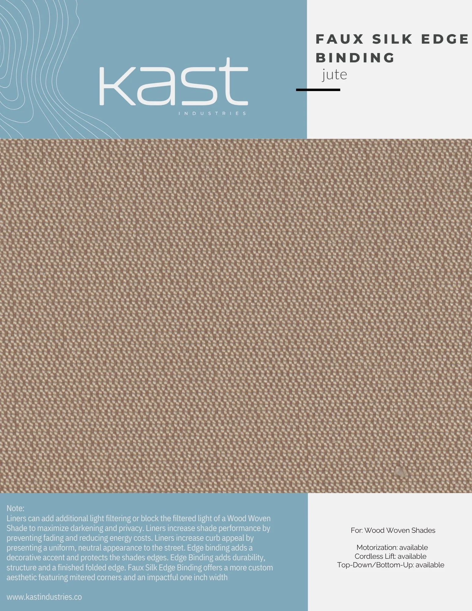 Sample of faux silk edge binding fabric in a light tan color with a textured pattern.