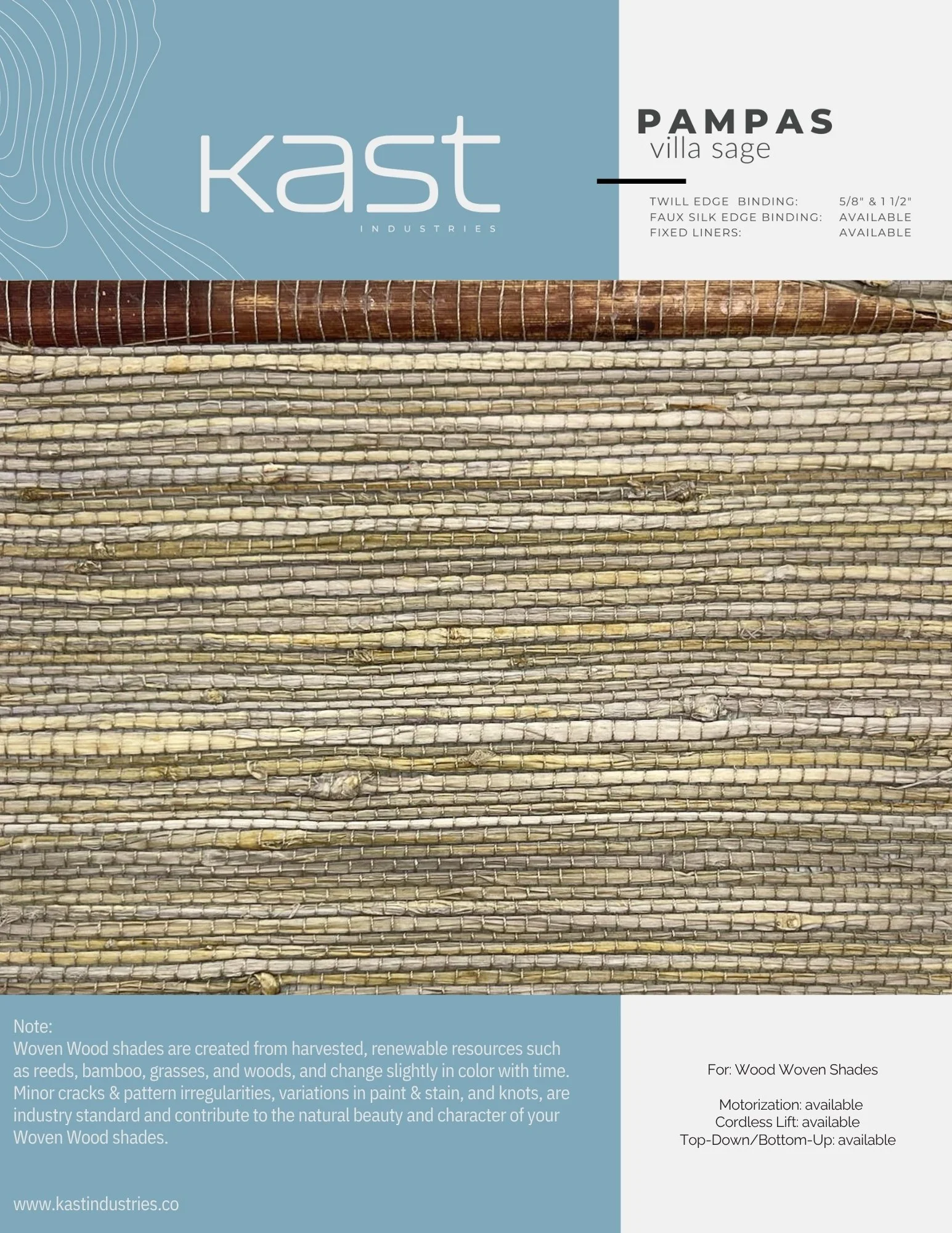 Image of woven wood shades in various shades of beige, tan, and brown, with a section showing a dark wood shade at the top.