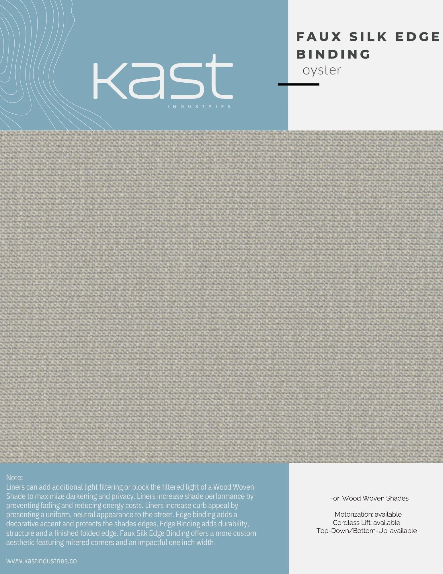 Sample of faux silk edge binding fabric in beige color