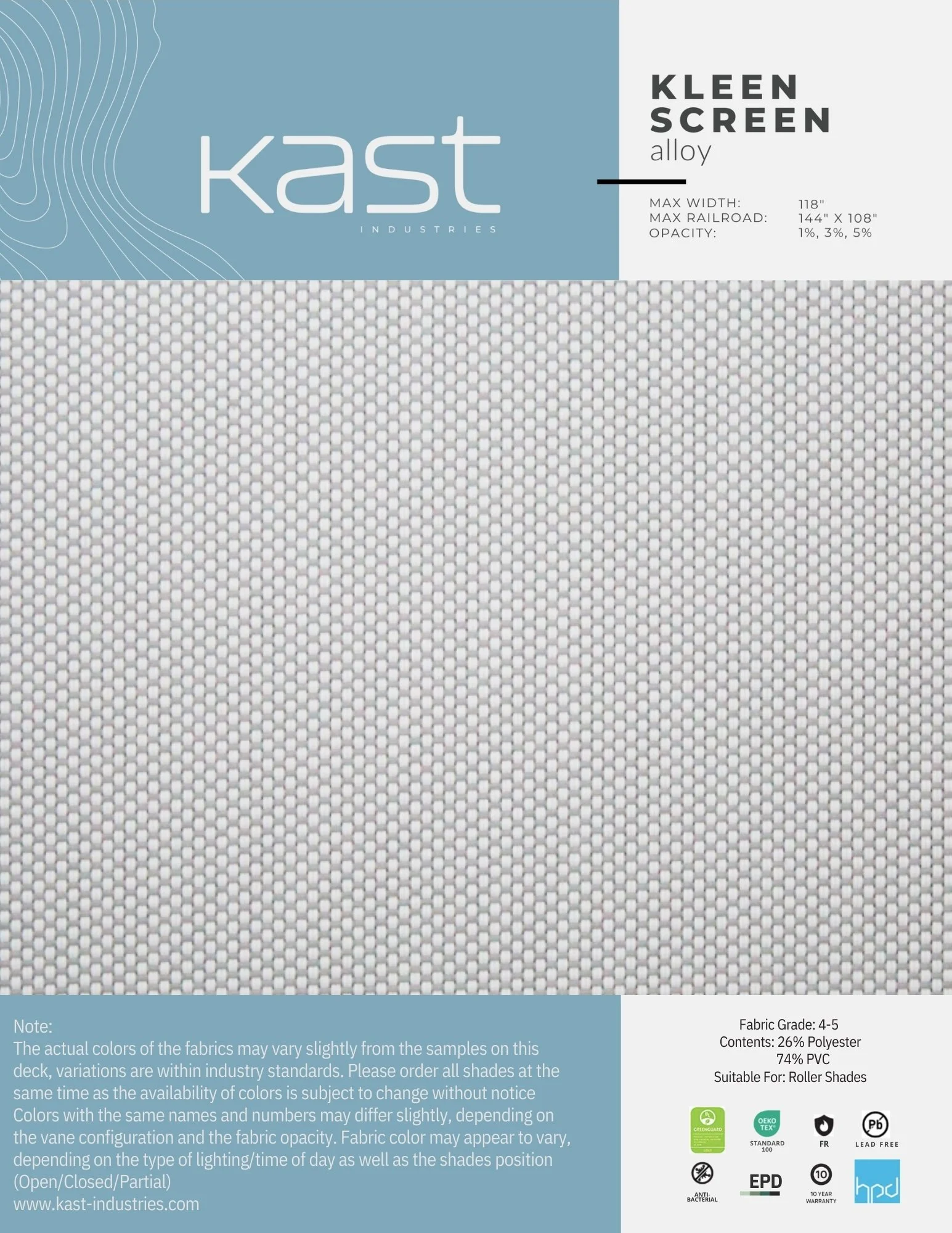 Sample of light-colored pleated mesh fabric with a blue and white packaging label.