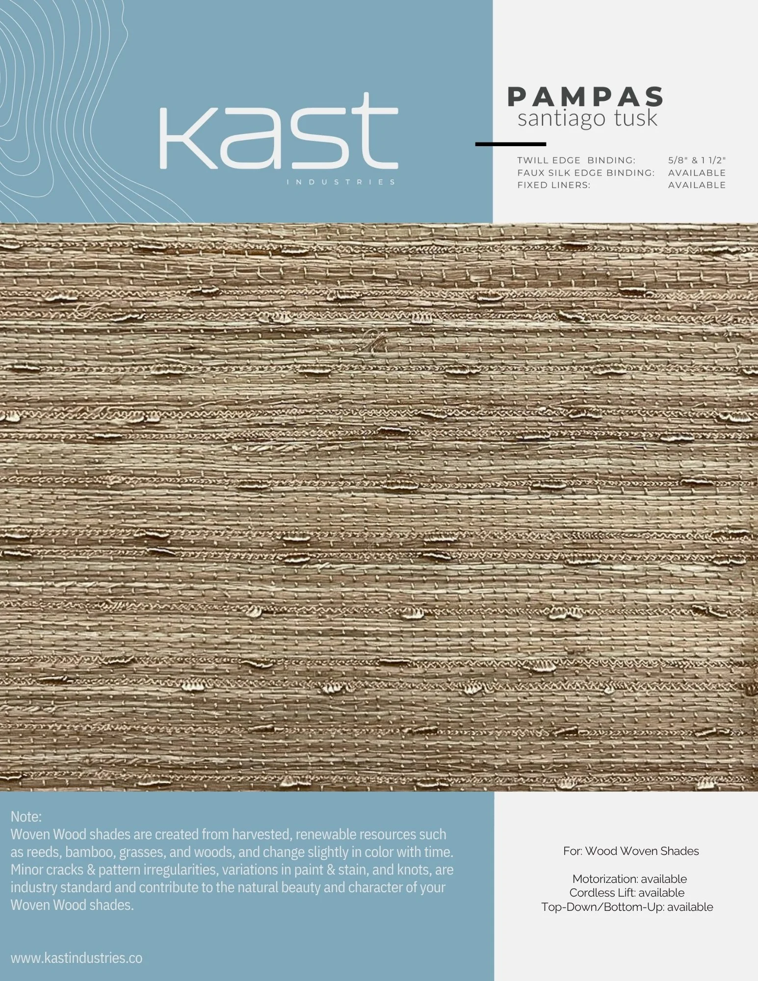 Sample wood shade swatch in natural beige and brown tones with smooth, slightly irregular grain pattern.