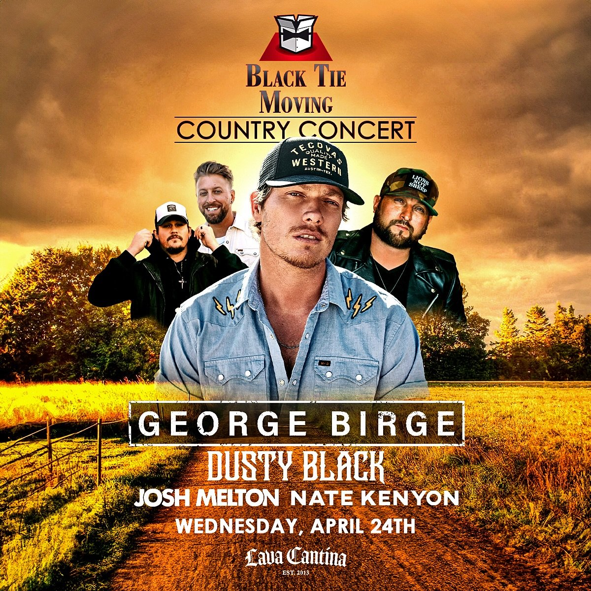 🔥 Black Tie Moving COUNTRY CONCERT FOR CHARITY benefitting Assist The Officer Foundation featuring George Birge - with Dusty Black, Josh Melton and Nate Kenyon. Wednesday, April 24th @lavacantinatc starting at 6pm! 🔥

#blacktiemoving #countryconcer