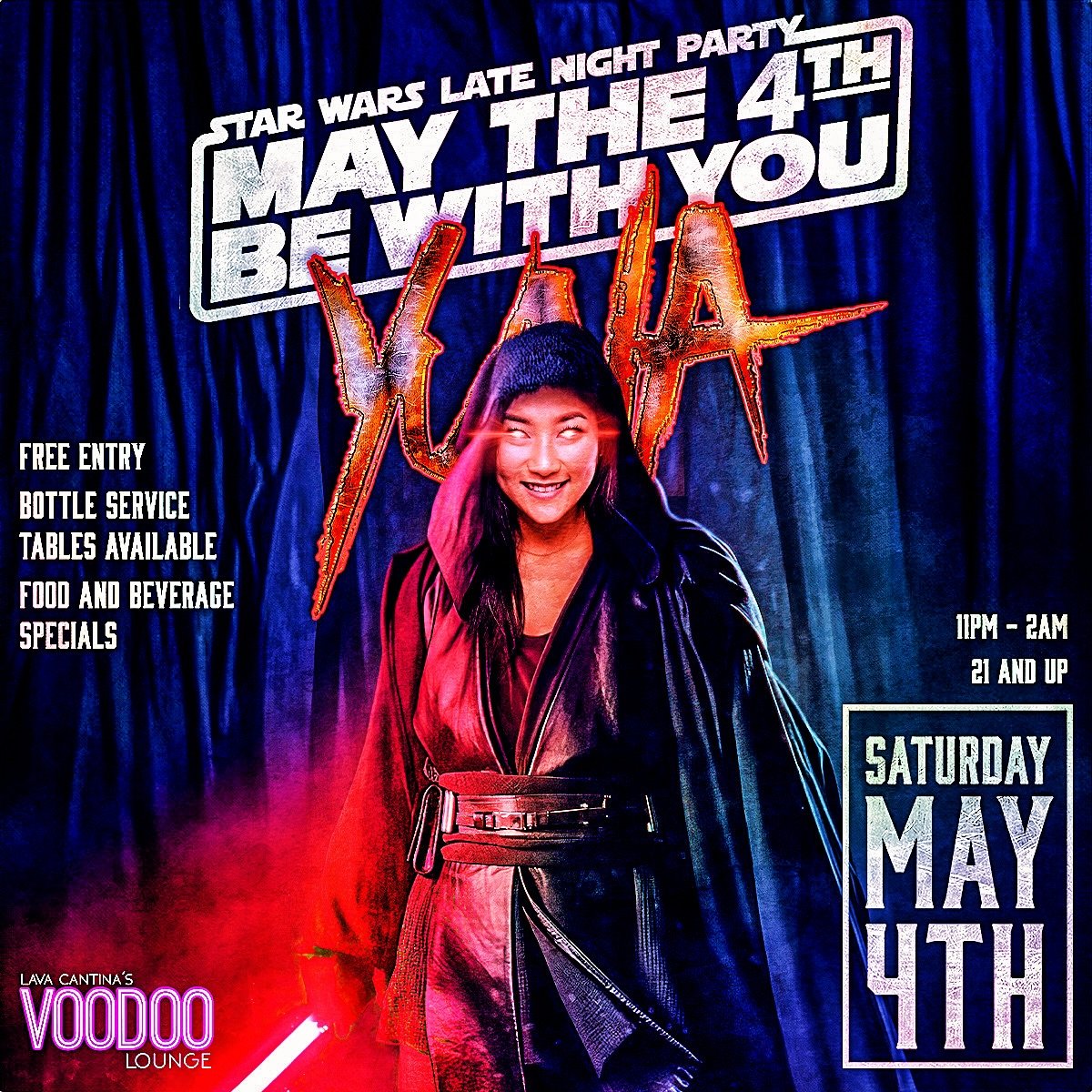 🔥Late Night Star Wars Pop Up Party with DJ Yuna - Saturday, May 4th in Lava Cantina&rsquo;s Voodoo Lounge @lavacantinatc from 11pm - 2am!🔥

👀THIS EVENT IS 21+👀
🎟️NO TICKETS NEEDED!!!🎟️

💀Free entry, bottle service tables available, food and be