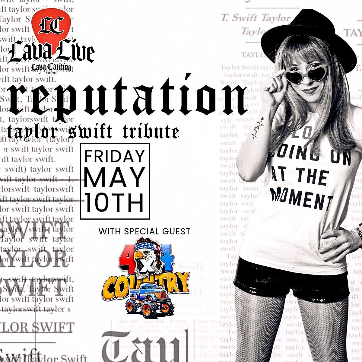 🚨 FRIDAY, MAY 10TH @lavacantinatc 🚨

REPUTATION - Taylor Swift Tribute
with 4x4 Country
🔥Lava Live at Lava Cantina
Doors 6:30 PM | Concert 8 PM
AGES: All Ages
🎟️🎟️➡️ https://tinyurl.com/2aw84ux3

💥💥💥💥💥

STRANGER THINGS LATE NIGHT TRIVIA
💀L