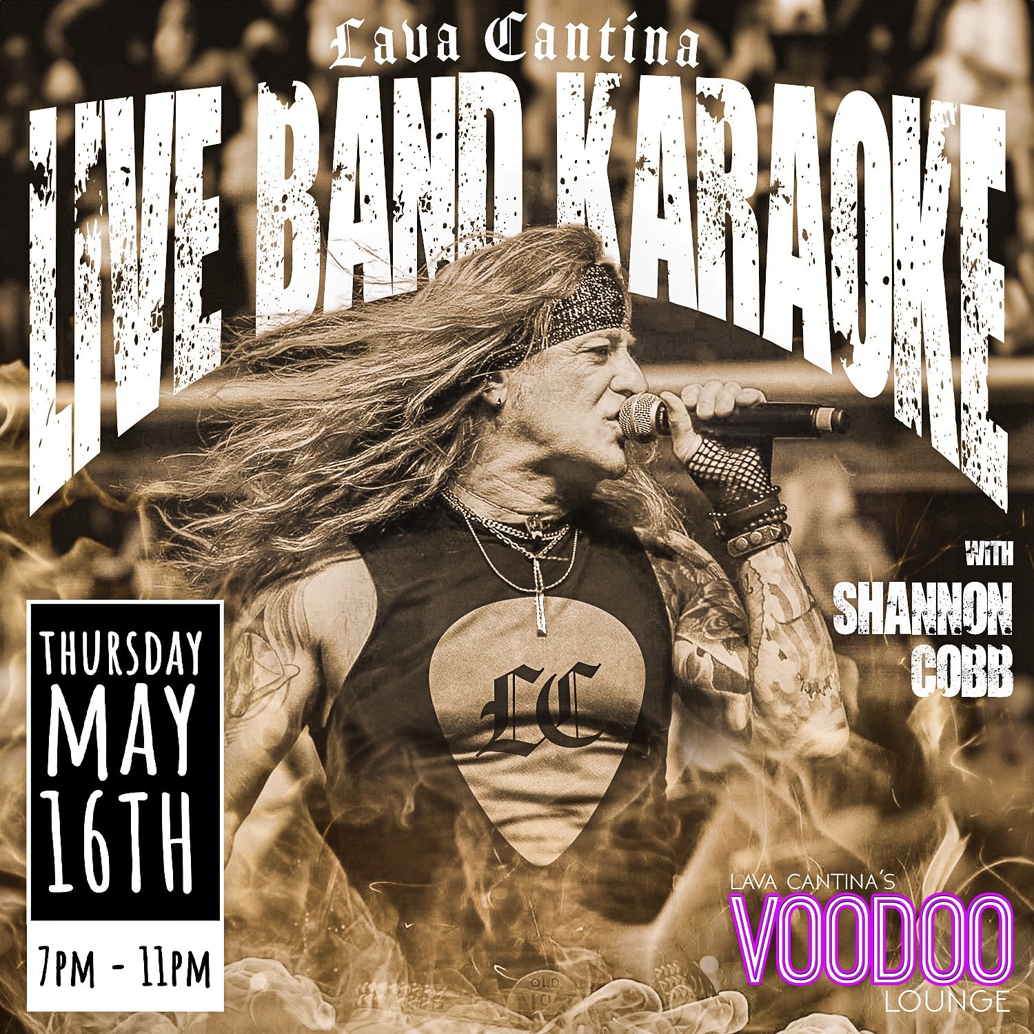 🎸🎤Live Band Karaoke with @shannoncobbmusic - Thursday, May 16th from 7pm - 11pm in Lava Cantina&rsquo;s Voodoo Lounge @lavacantinatc ! Happy Hour pricing, prizes, giveaways and MORE!!!!🎤🎸

💥AGES: All Ages!💥
🎟️TICKETS: No Tickets Needed! FREE E