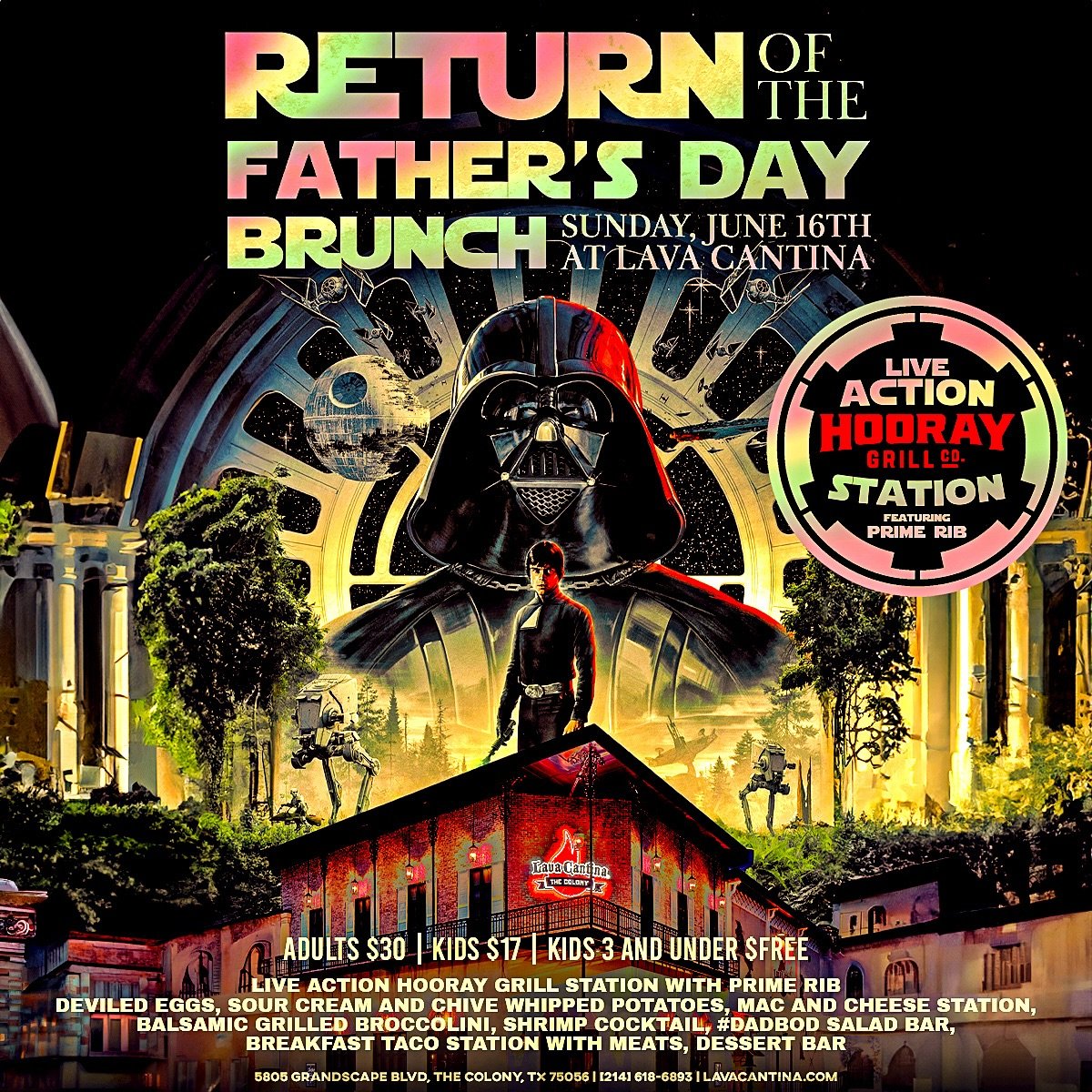 🚨 Bring the whole family out to celebrate a very special Father&rsquo;s Day brunch @lavacantinatc on Sunday, June 16th - featuring a LIVE ACTION PRIME RIB STATION with Hooray Grills, live DJ and MORE!!!! 🚨

💥💥💥💥💥

Live Action Hooray Grills Sta