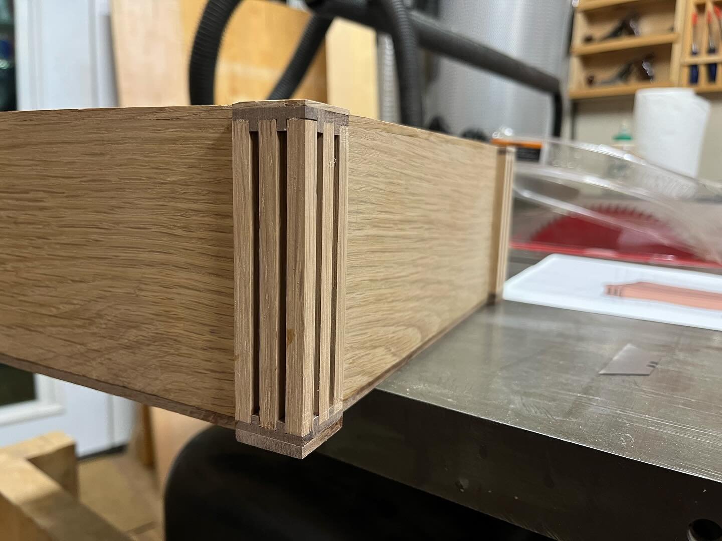 Companion box for the Krenov-Wright cabinet from a selection of off cuts. Keeping the scale consistent was tricky. 1/4&rdquo; x 1/4&rdquo; columns and 1/8&rdquo; thick trim work. 😬