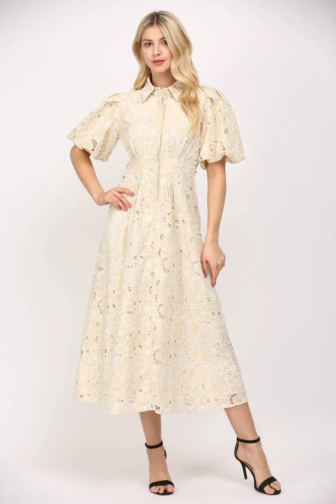 Cream Eyelet Embroidered Maxi Dress