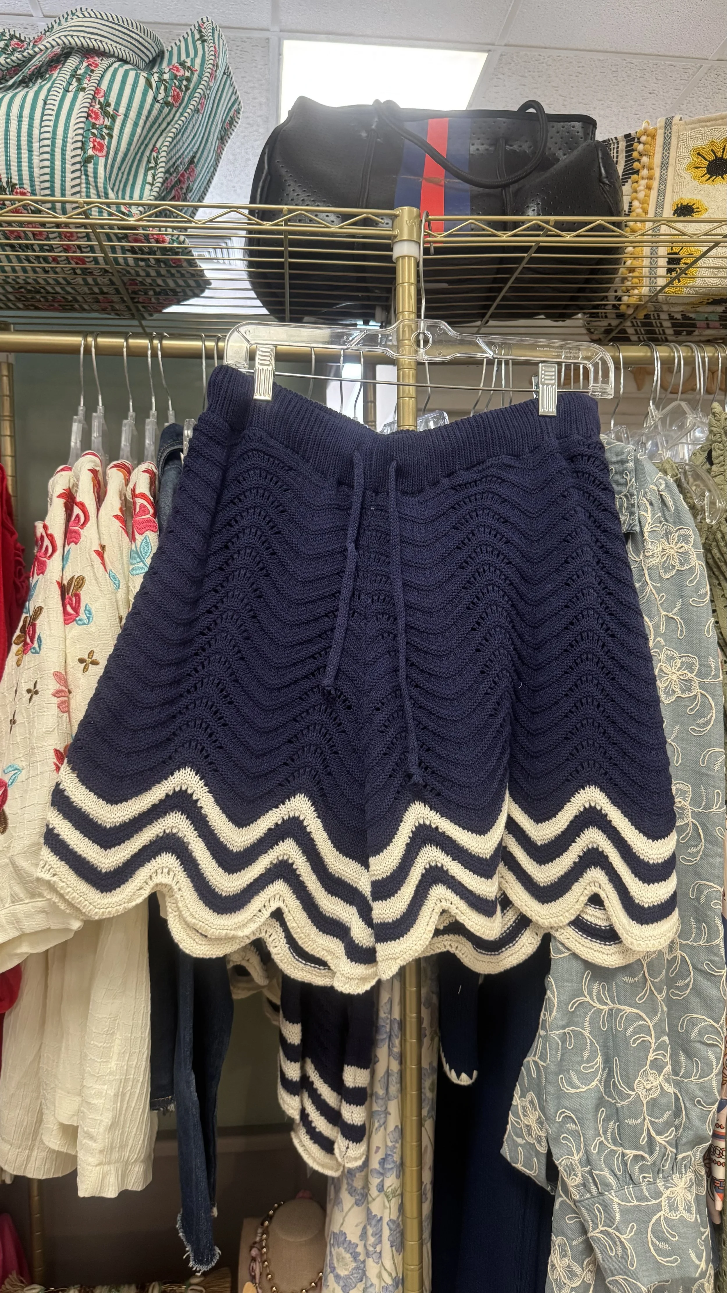 Navy Crochet Scalloped Trim Shorts- Matching Set