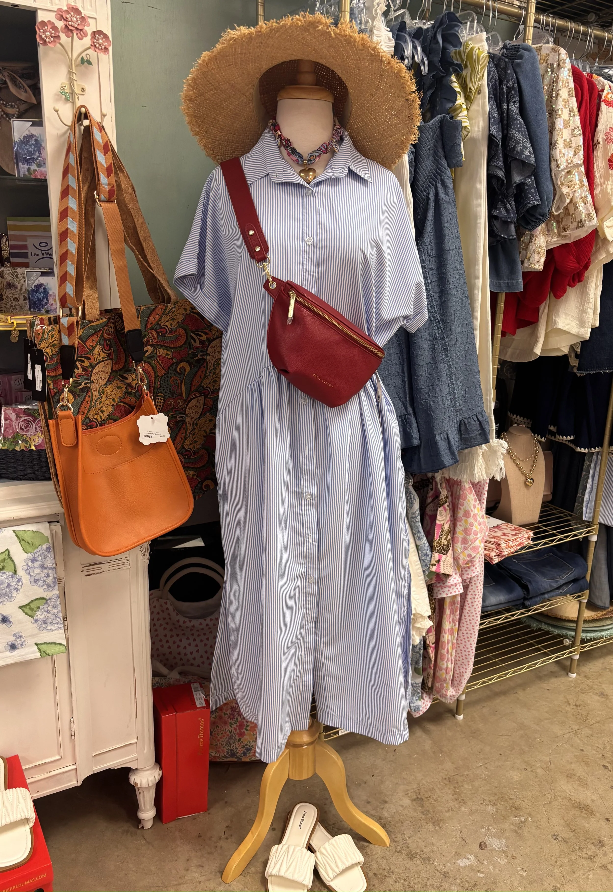 Blue & White Striped Button Down Dress