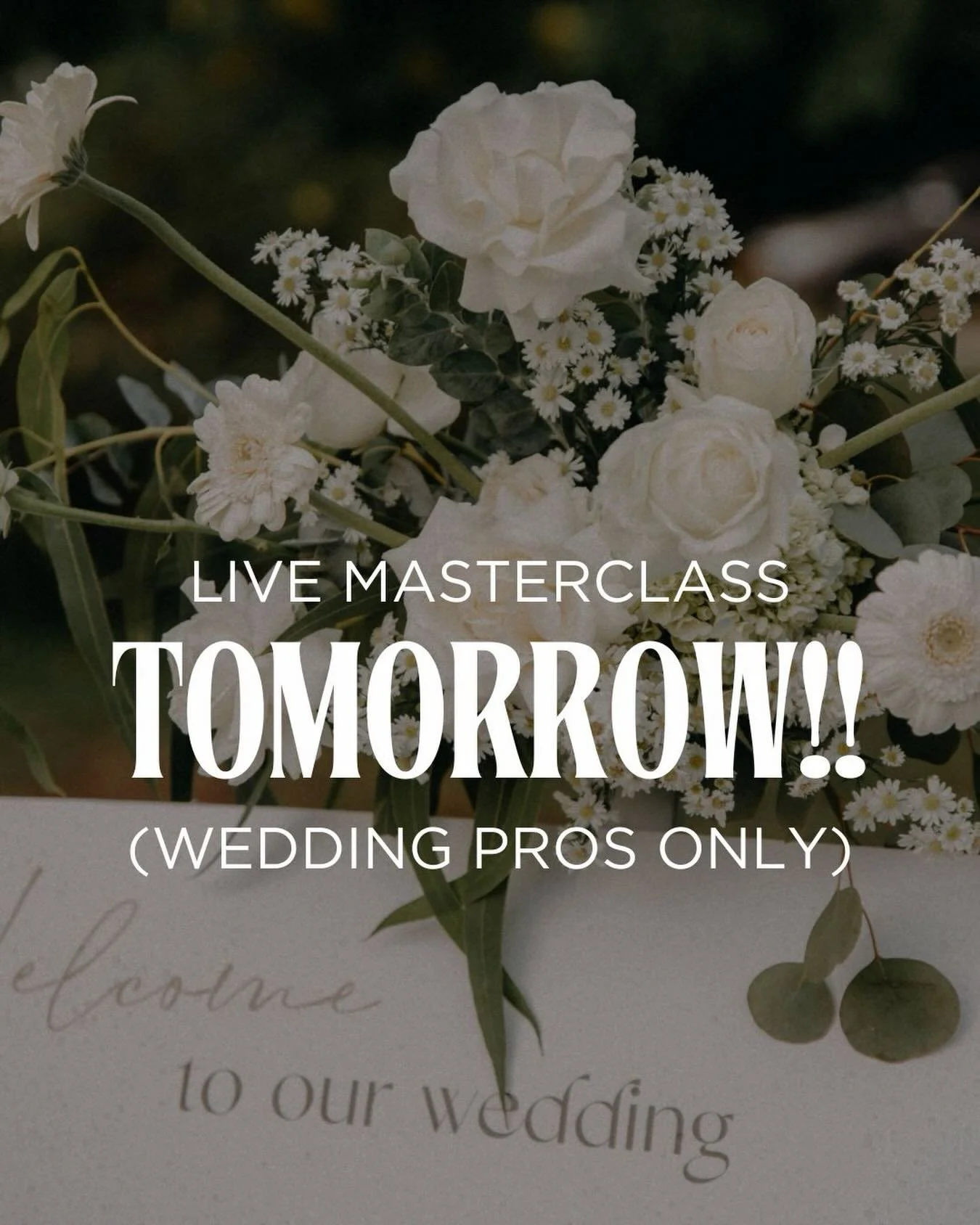 We&rsquo;re going live TOMORROW  with the Predictable Bookings Masterclass, just for wedding pros!! 🤩

Which means&hellip;this is your last chance to join us!

If your inquiries have been feeling inconsistent, or you&rsquo;ve been relying on referra