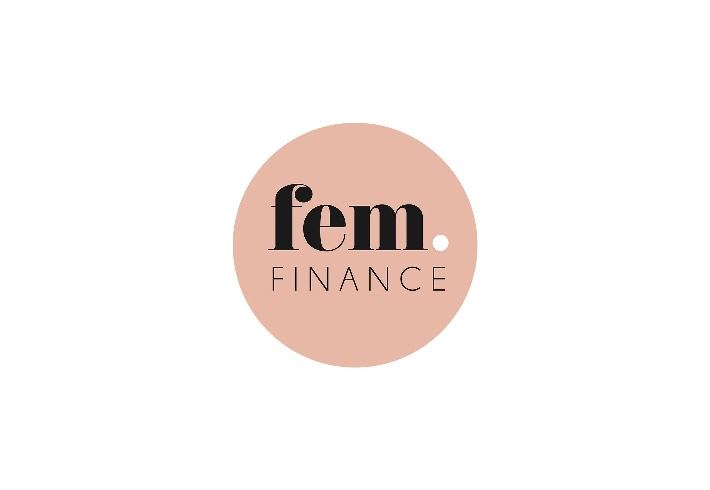 Logo with the text 'fem. FINANCE' on a beige circle background.