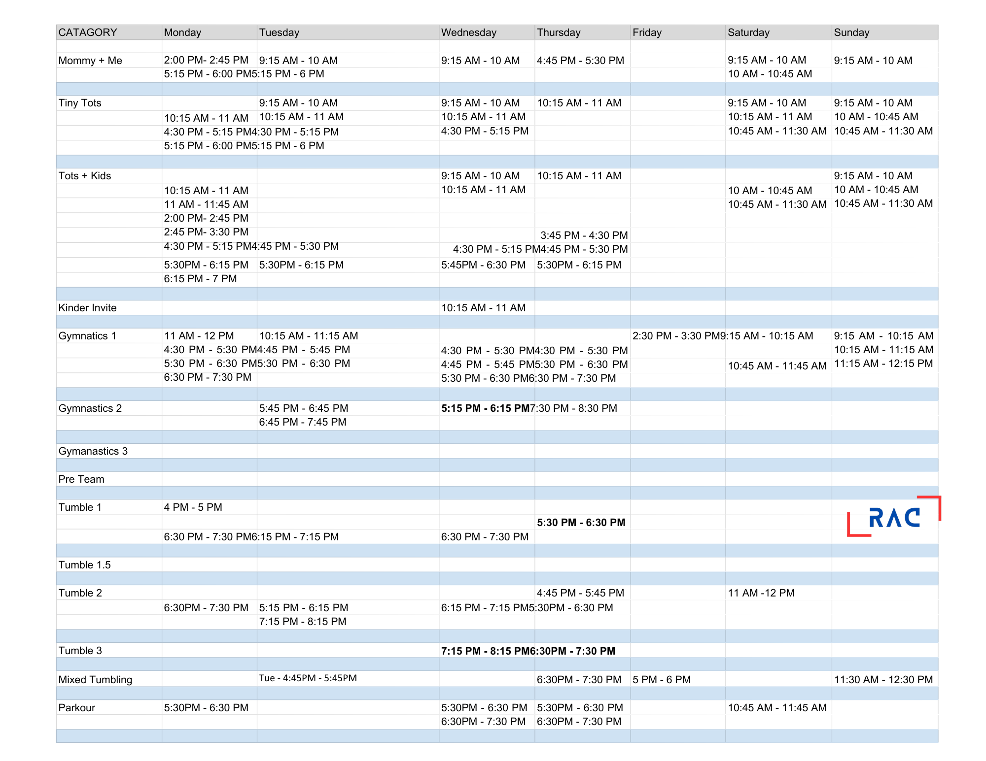 Quick Scan of ALL our classes!