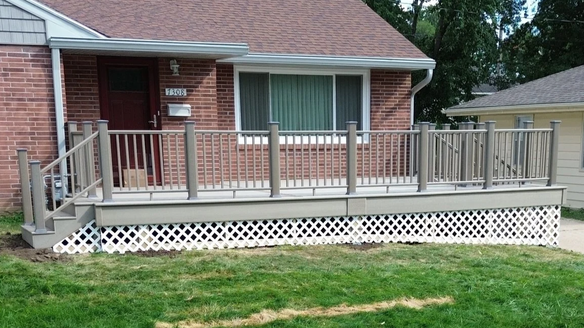 street view of a custom deck with railing