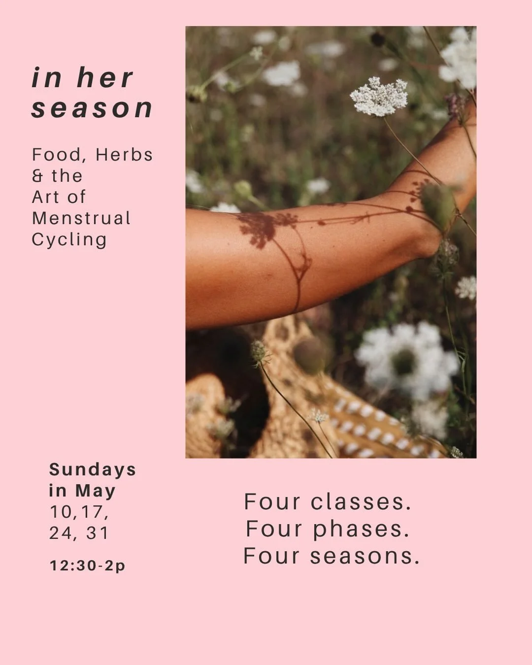 Your body has been trying to tell you what season it is 🌼 

Every month. Every cycle. The week you can&rsquo;t stop crying. The week you feel unstoppable. The cravings, insomnia, bloat&hellip;It&rsquo;s not random :/ 

In Her Season is a four-class 