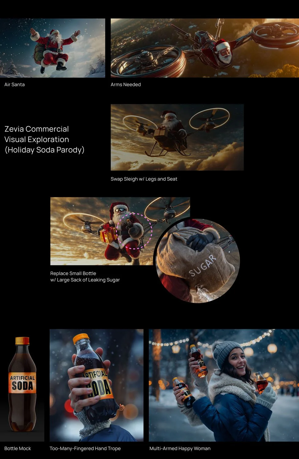 We see the progression and evolution of Santa being transformed into a sugar-spreading drone-copter for Zevia's Holiday parody of Coke's infamous 2024 holiday commercial.