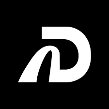 A black background with a white stylized letter 'D' logo.