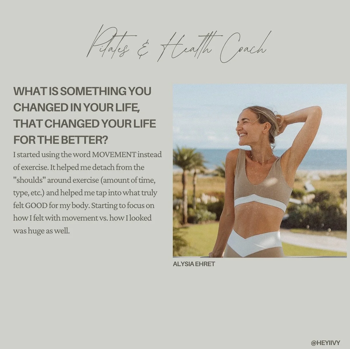 ALYSIA EHRET. 🌿
Alysia is a mom of twins, a wife, a Pilates &amp; Health Coach and owner of Purely Pope. She shares the lip balm she doesn&rsquo;t leave the house without, an easy tip on how to change your life for the better, and gives us a bunch o